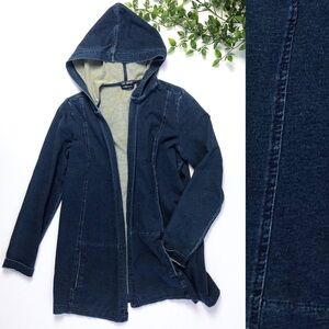 J. Jill Indigo Denim Chambray Open Front Hooded Jacket